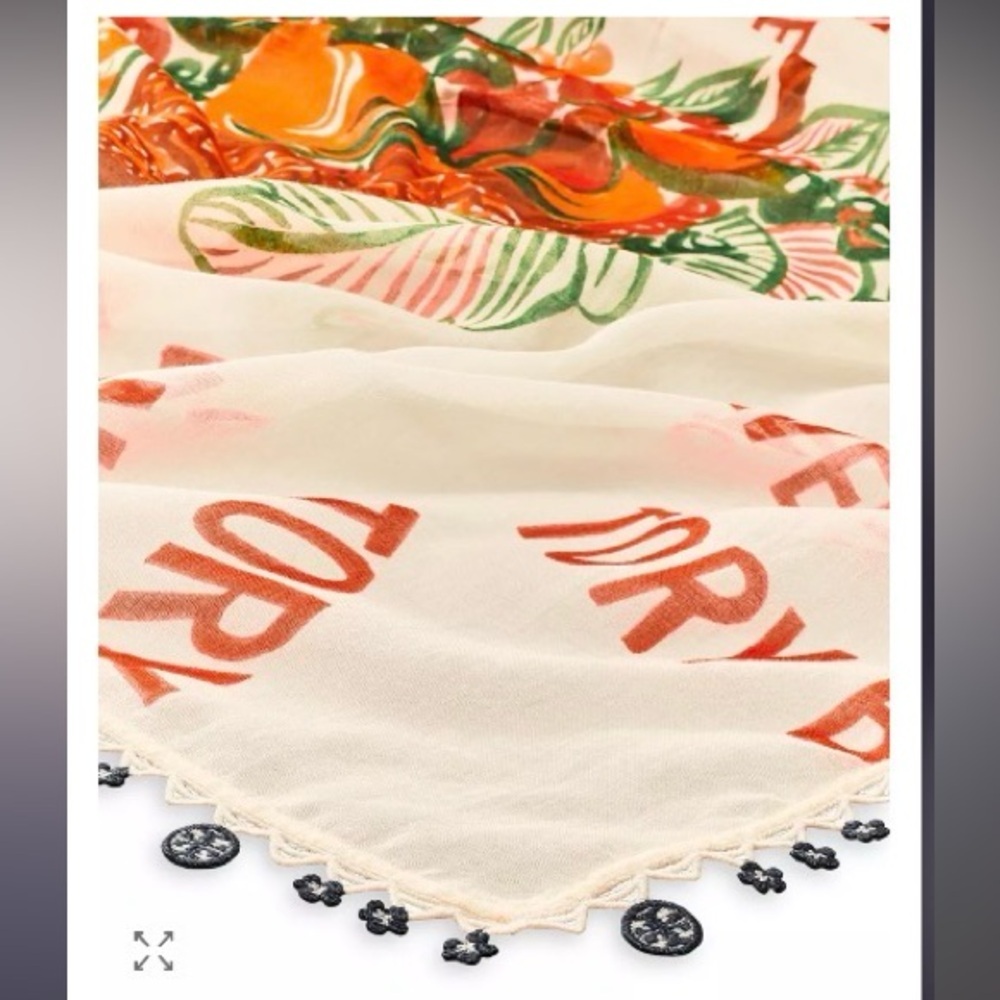 Tory Burch Fruit Basket Printed scarf in Red, Orange & Green - Picture 2 of 11